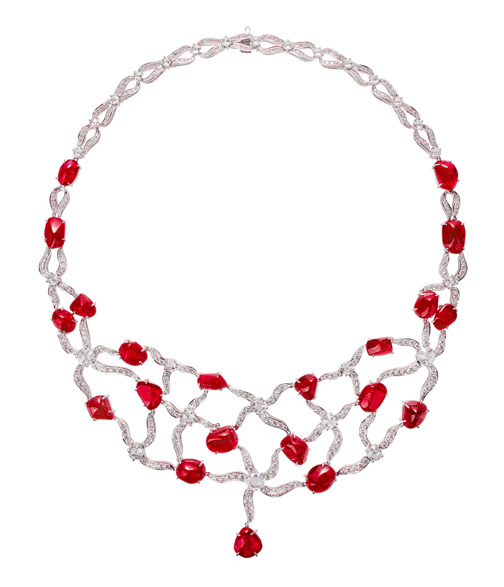 Vintage Cabochor Burma Ruby Necklace