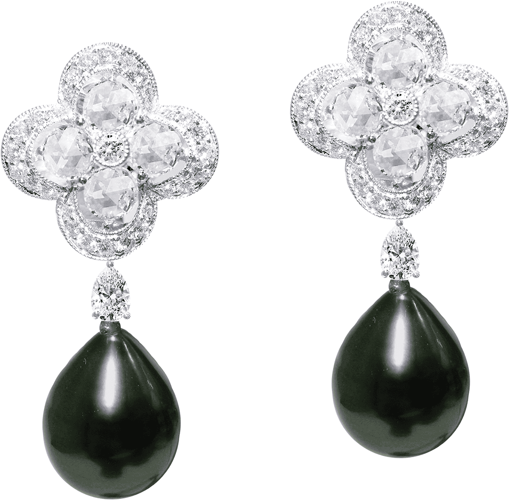 Black South Sea Pearl and Diamond Earrings