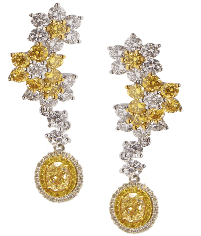 Royal Yellow Sapphire and intense Diamond Earrings By Hatta