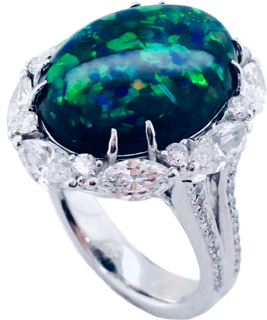 Royal Intense Black Opal and Flawless Diamond Ring By Hatta
