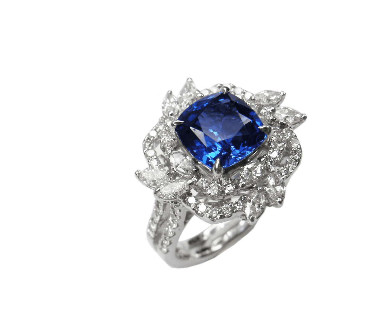 Blue Sapphire and Diamond Ring