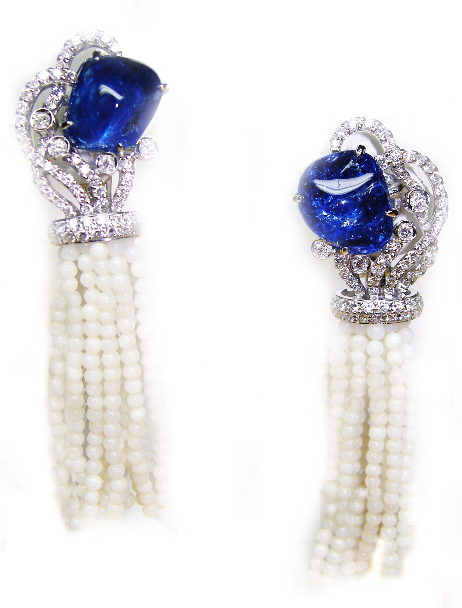 Royal Blue Sapphire and Diamond Earrings by Hatta