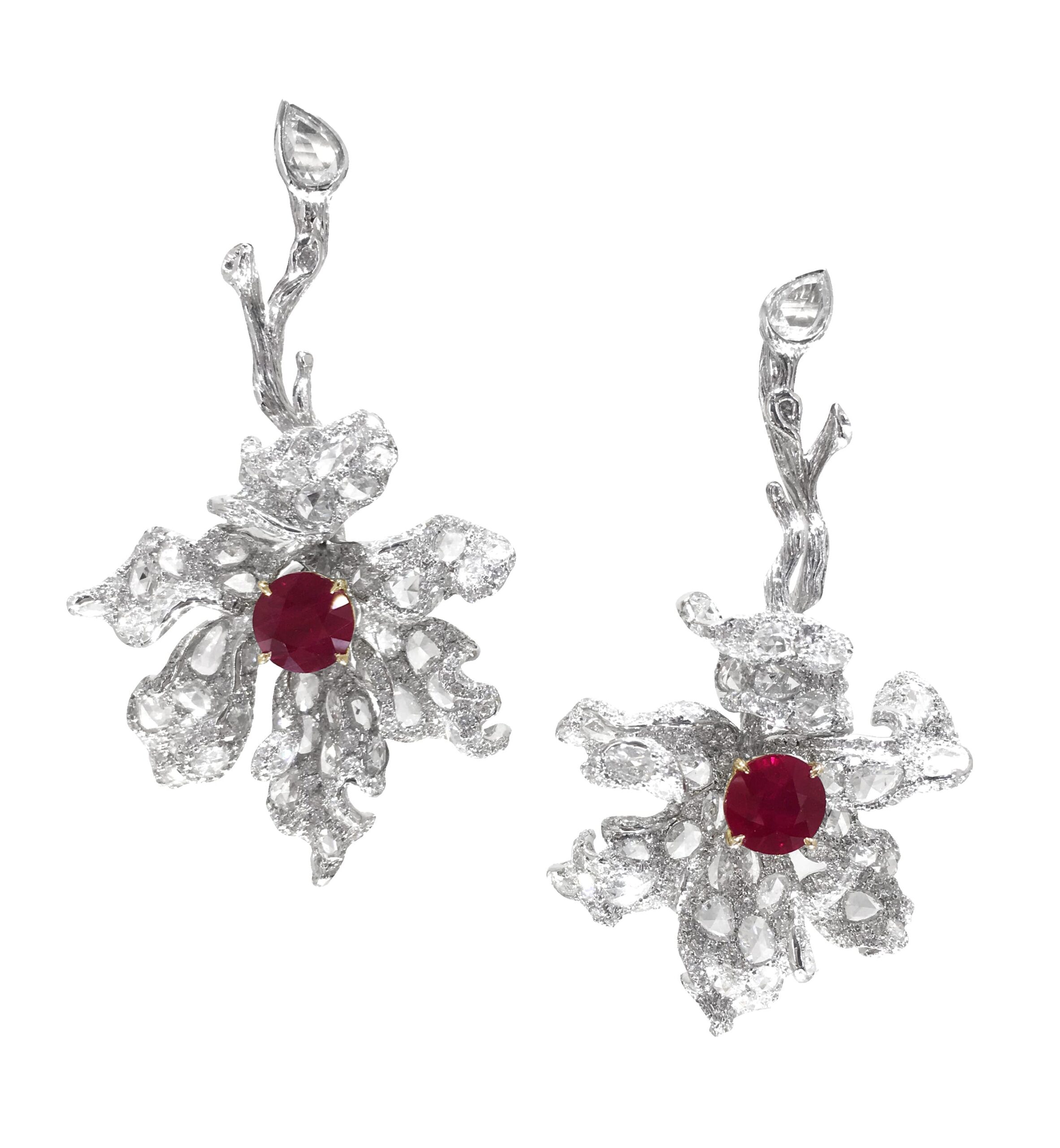 Burma Ruby and Diamond Earrings