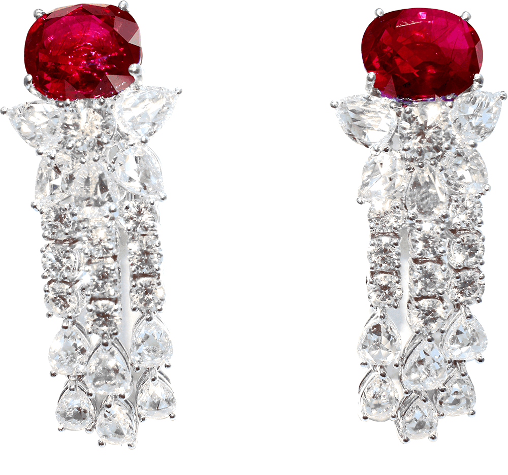 Royal Red Burmese Ruby and Diamond Earrings by Hatta
