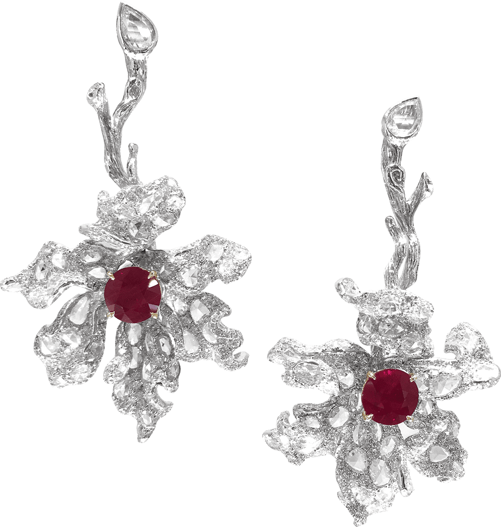 Royal Red Burmese Ruby and Diamond Earrings by Hatta