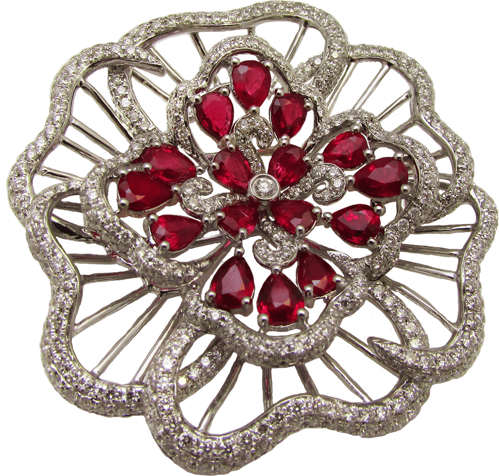 Royal Red Burma Ruby Diamond Brooch