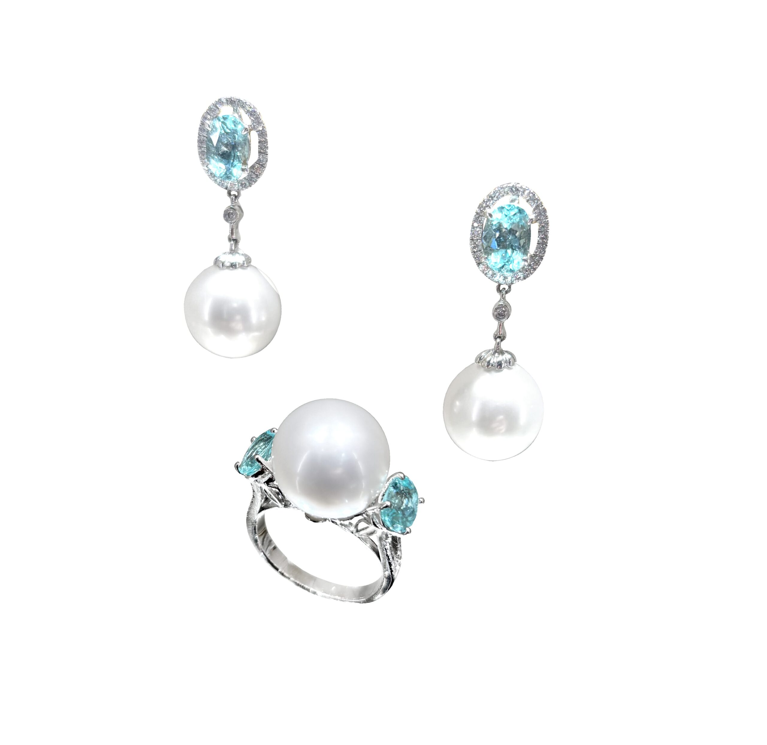 White South Sea Pearl Paraiba Diamond Suite