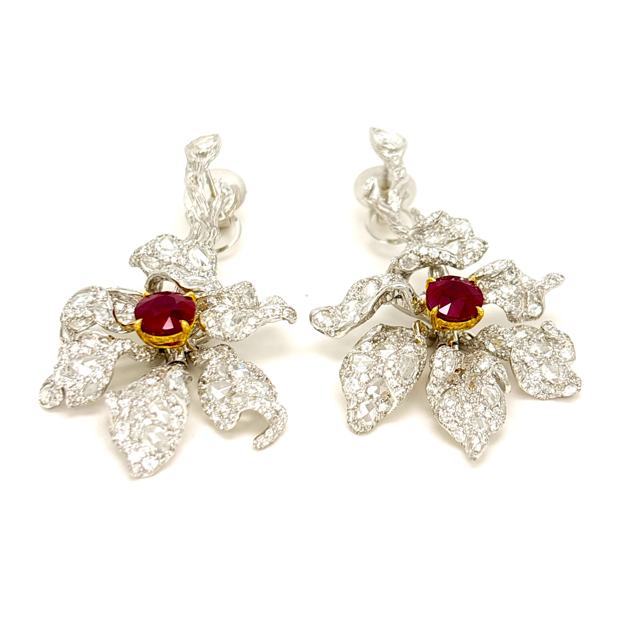 Royal Red Burmese Ruby and Diamond Earrings by Hatta