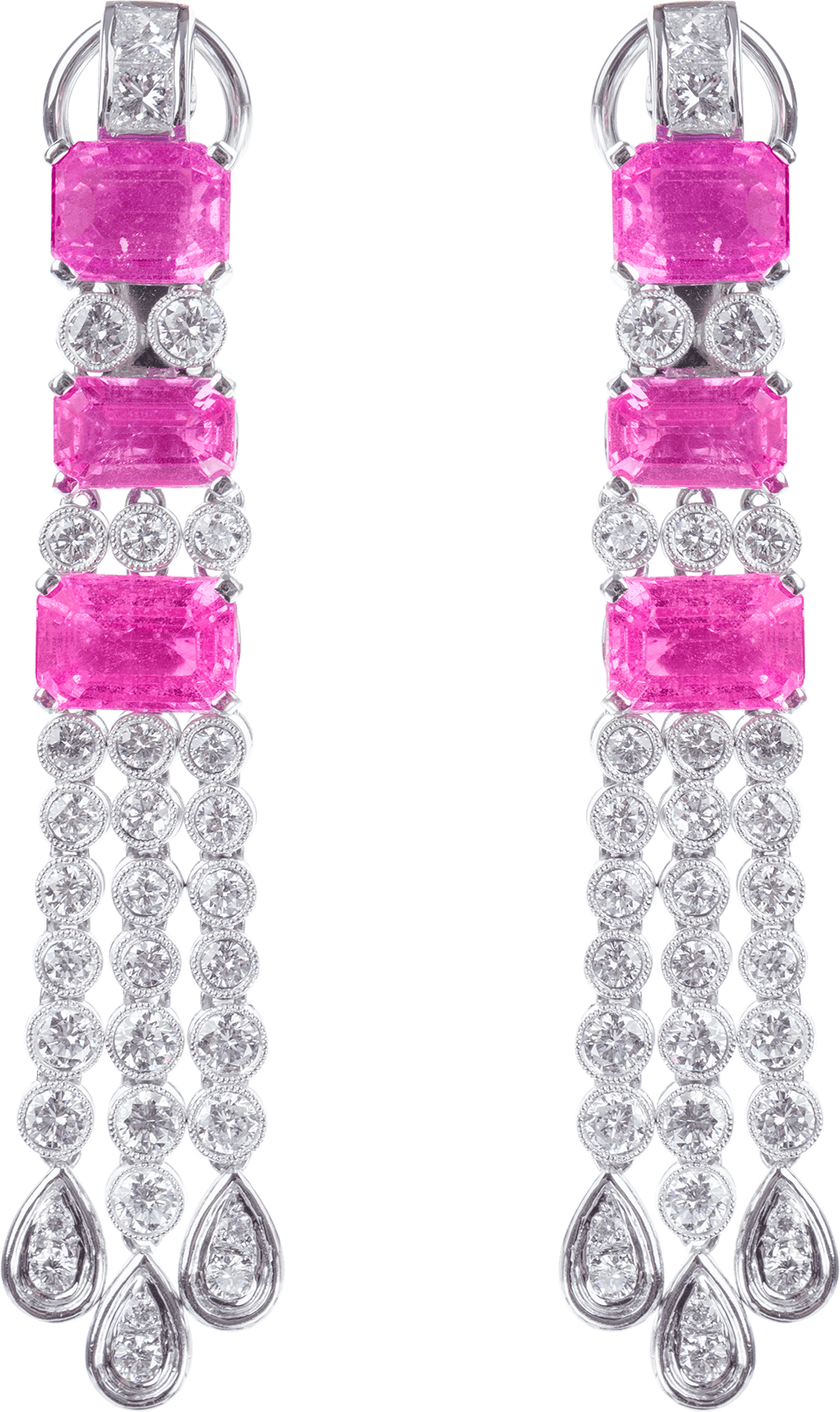 Royal Pink Sapphire and Diamond Earrings by Hatta