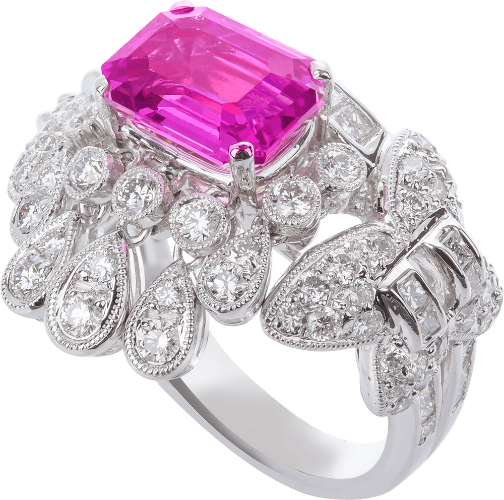 Royal Pink Sapphire and Diamond Ring by Hatta