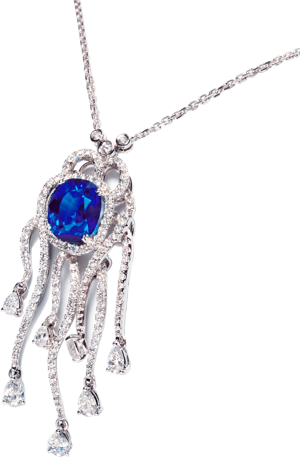 Blue Sapphire and Diamond Necklace