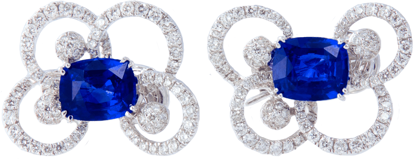 Royal Blue Sapphire and Diamond Earrings by Hatta