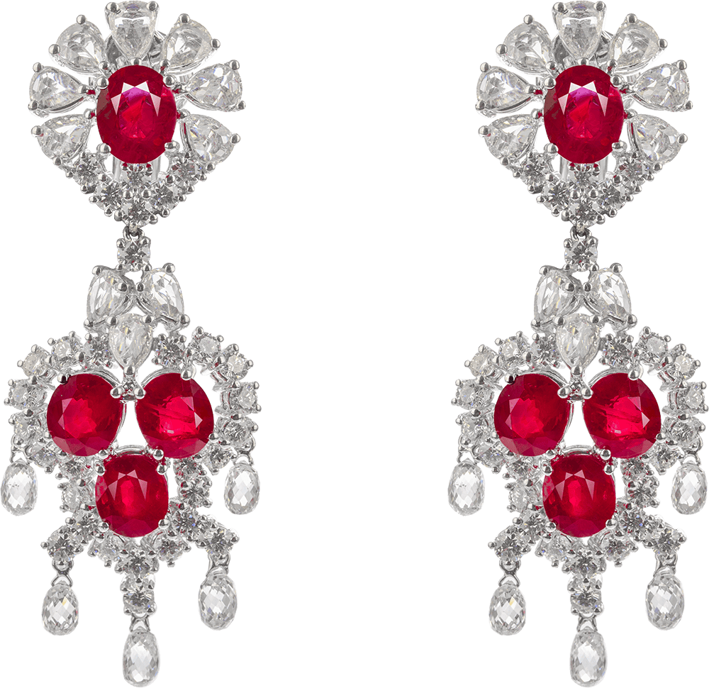 Royal Cabochor Ruby and Diamond Earrings by Hatta
