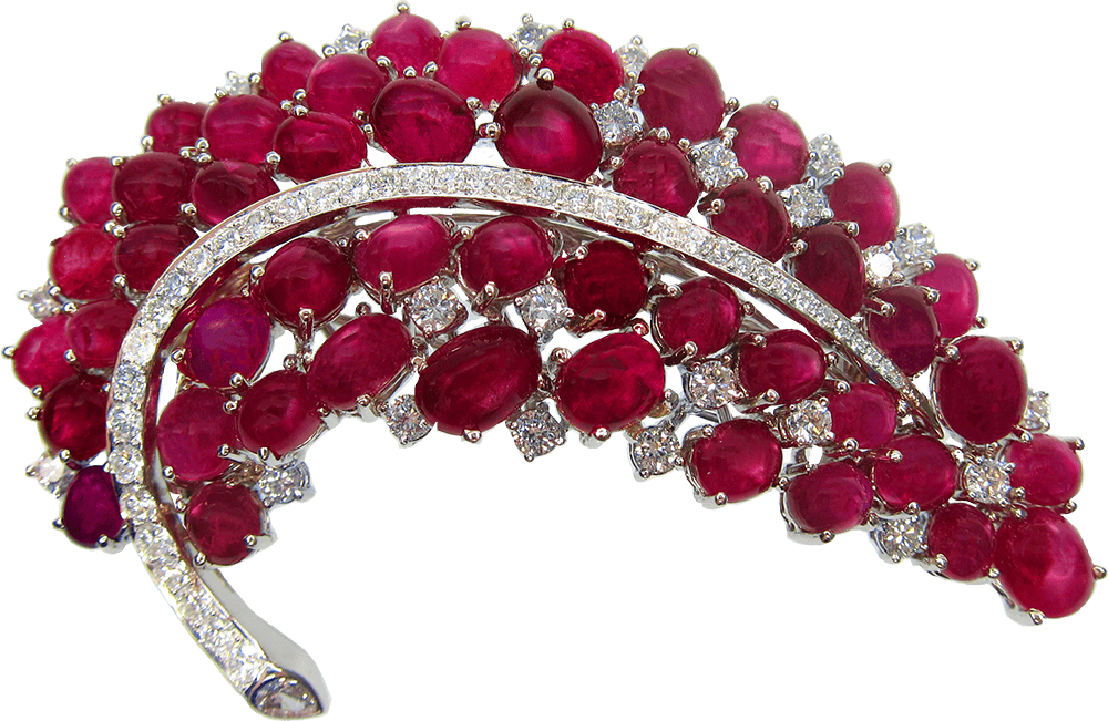 Star Ruby Brooch in 18K White Gold
