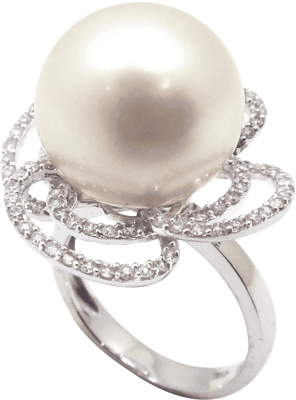 White South Sea Pearl Diamond Ring by Hatta