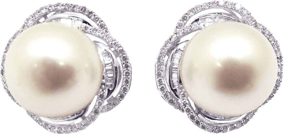 White South Sea Pearl Diamond Earrings by Hatta