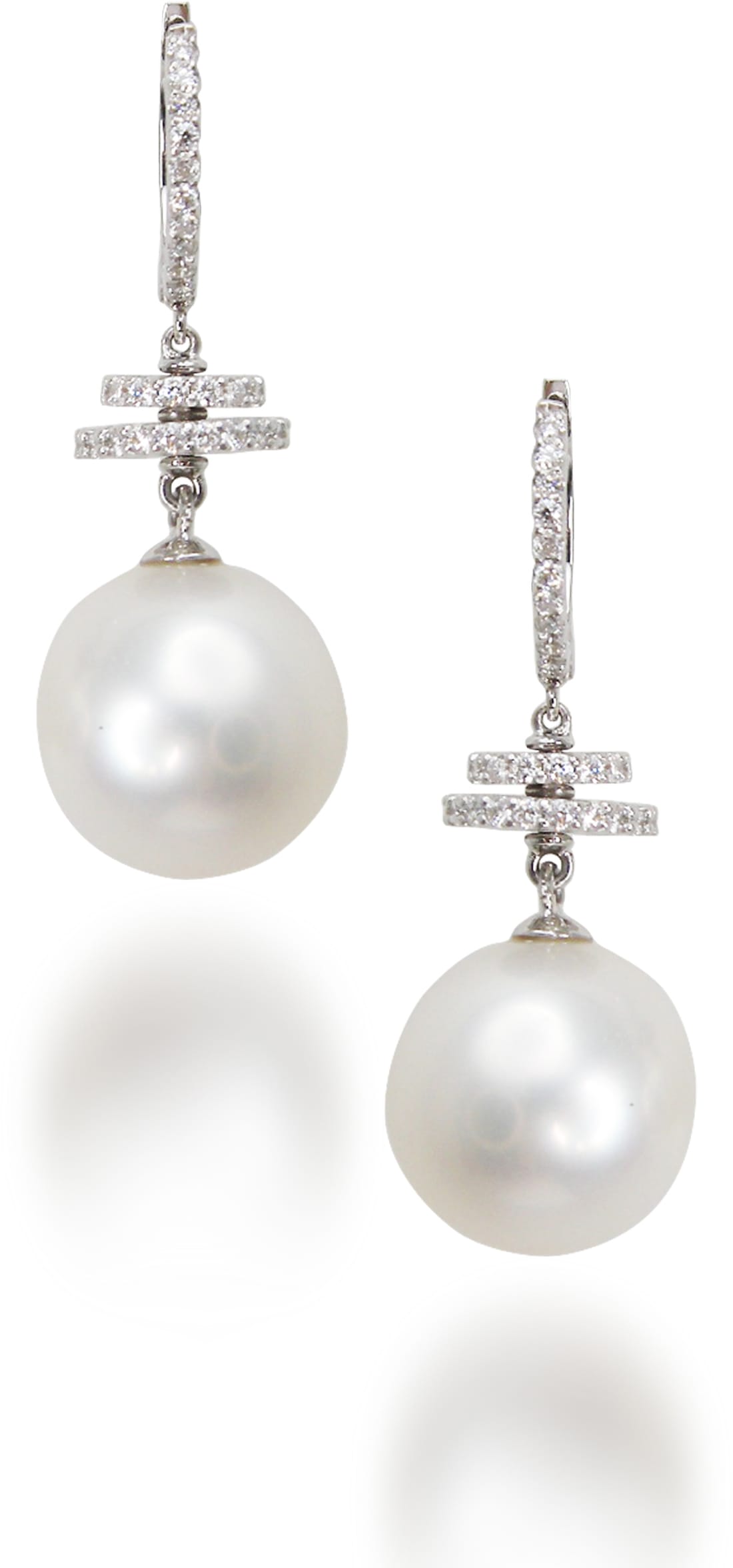 White South Sea Pearl Diamond Earrings by Hatta