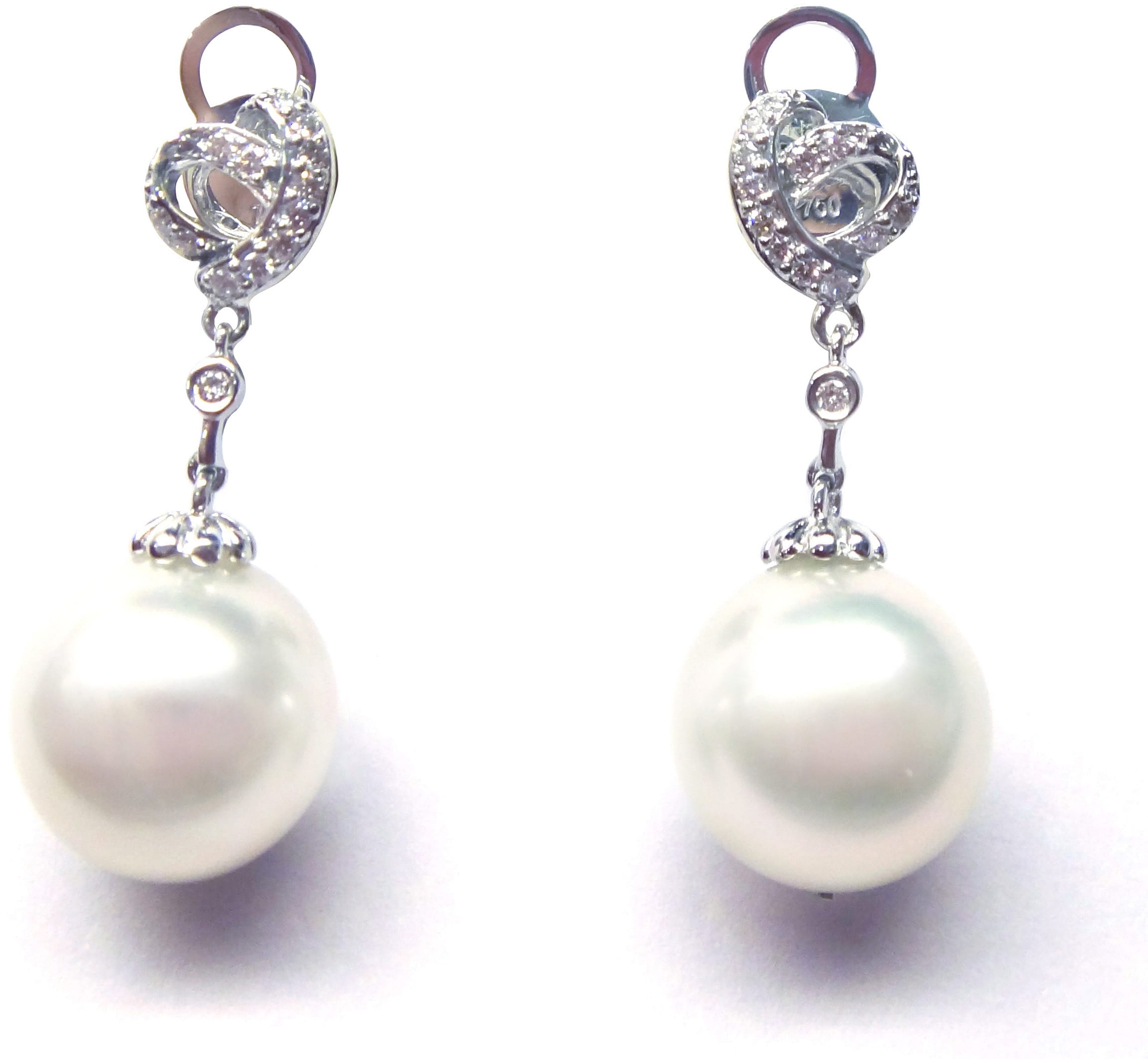 White South Sea Pearl Diamond Earrings by Hatta